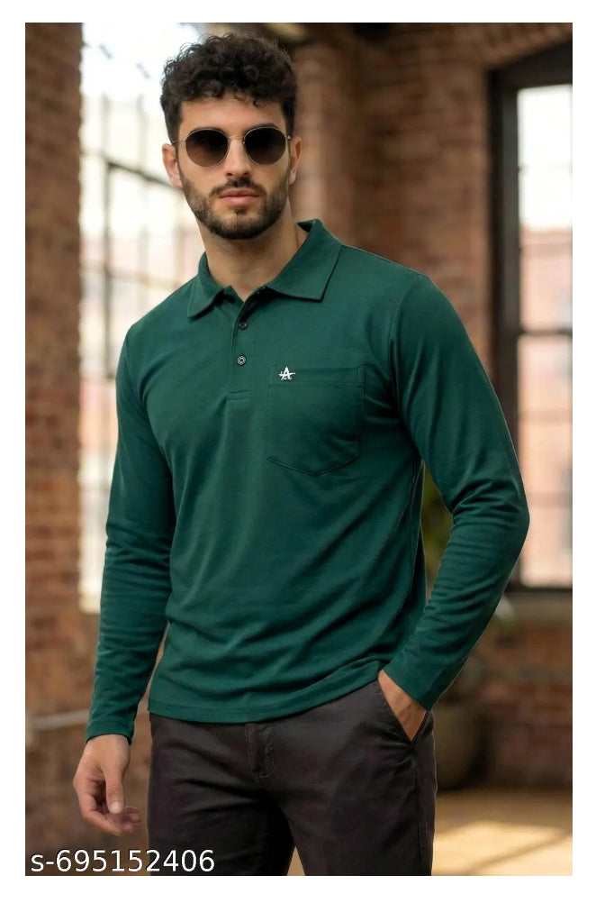 Multicolour Men's Cotton Blend Full Sleeve Polo T-Shirt