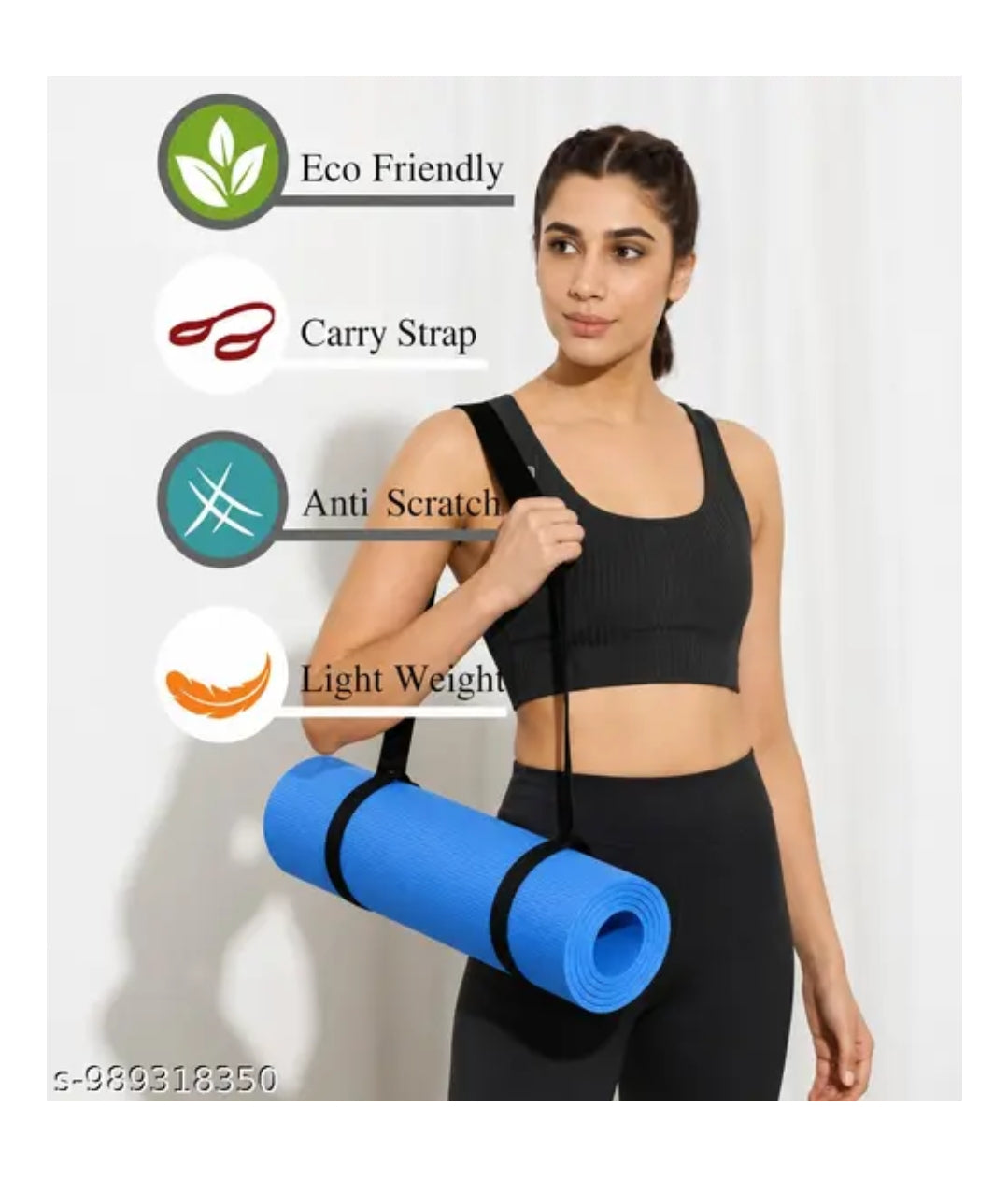 Premium Non-Slip Yoga Mat 4mm | 61 × 183 cm | Blue | With Carry Strap