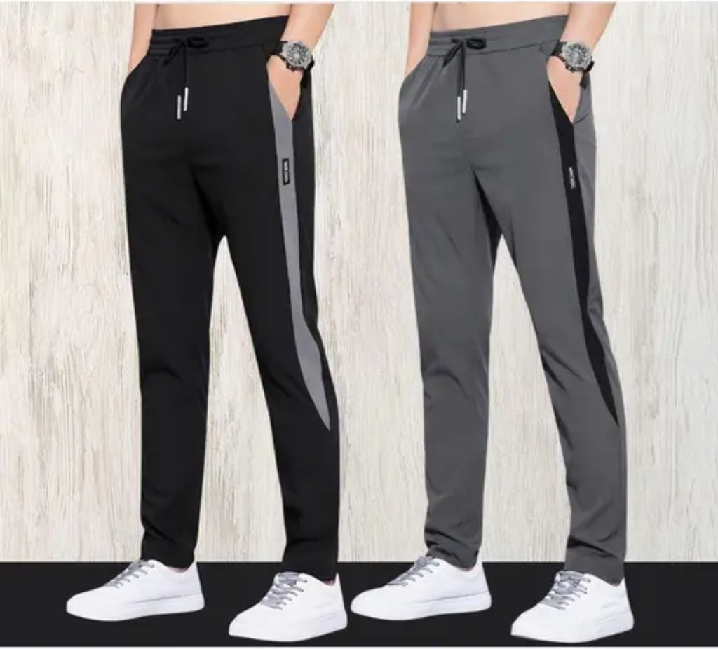 Pack of 2 Men's Casual Side Stripe premium quality Track Pants (Black & Grey)