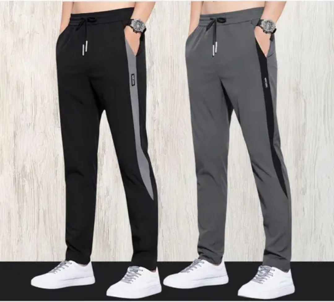 Pack of 2 Men's Casual Side Stripe premium quality Track Pants (Black & Grey)