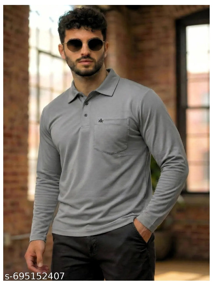 Multicolour Men's Cotton Blend Full Sleeve Polo T-Shirt