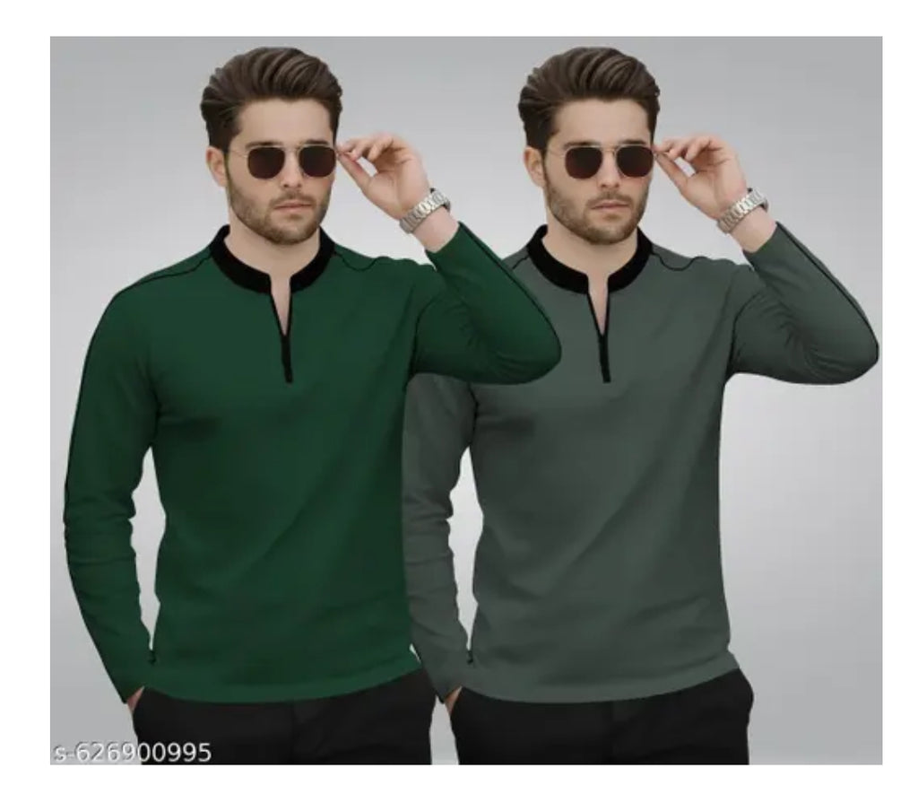 Multicolour men's new design mandrain T-shirt(pack of 2) 1 olive green+ 1gray