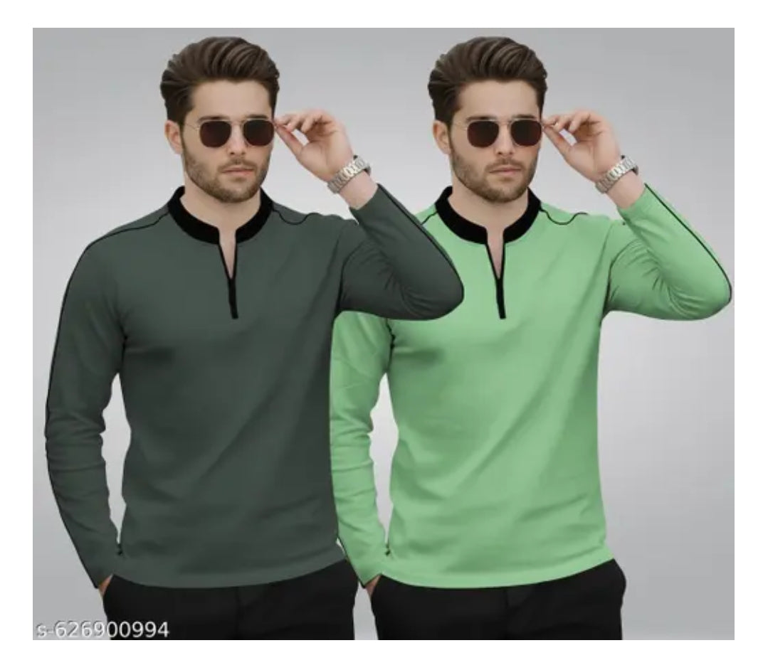 Multicolour men's new design mandrain T-shirt(pack of 2) 1 olive green+ 1gray