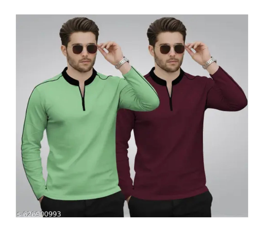 Multicolour men's new design mandrain T-shirt(pack of 2) 1 olive green+ 1gray