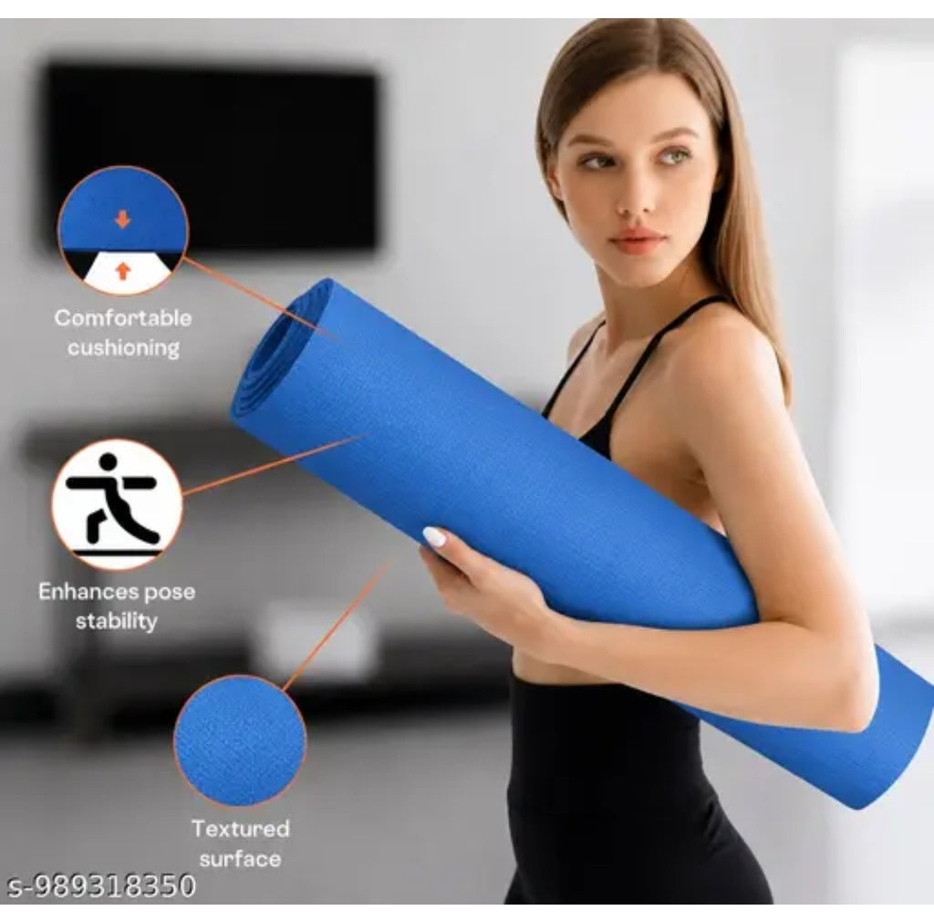 Premium Non-Slip Yoga Mat 4mm | 61 × 183 cm | Blue | With Carry Strap