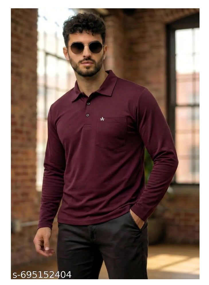 Multicolour Men's Cotton Blend Full Sleeve Polo T-Shirt