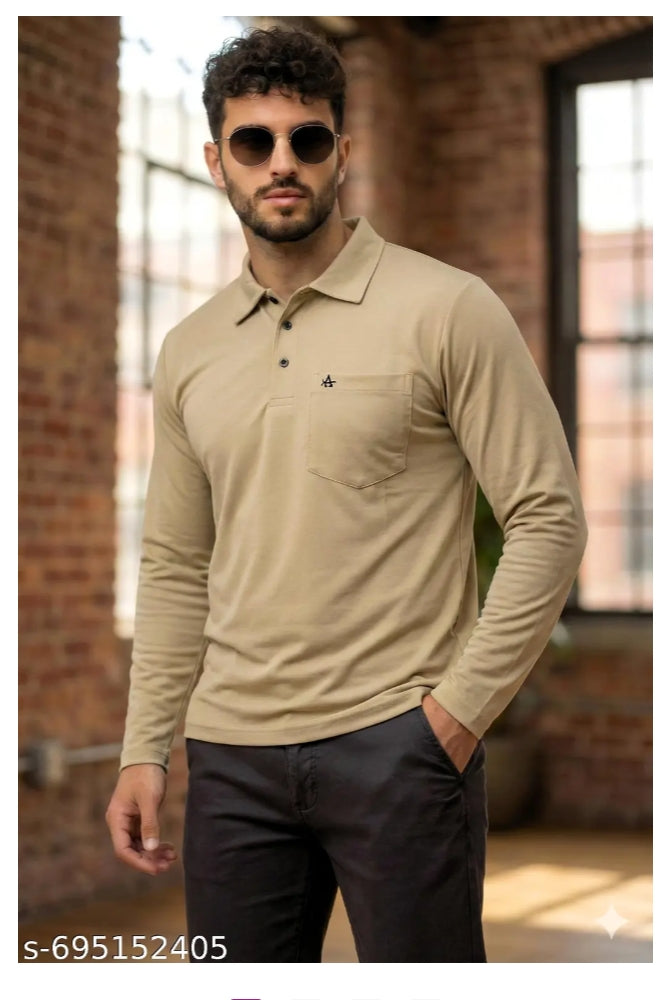 Multicolour Men's Cotton Blend Full Sleeve Polo T-Shirt